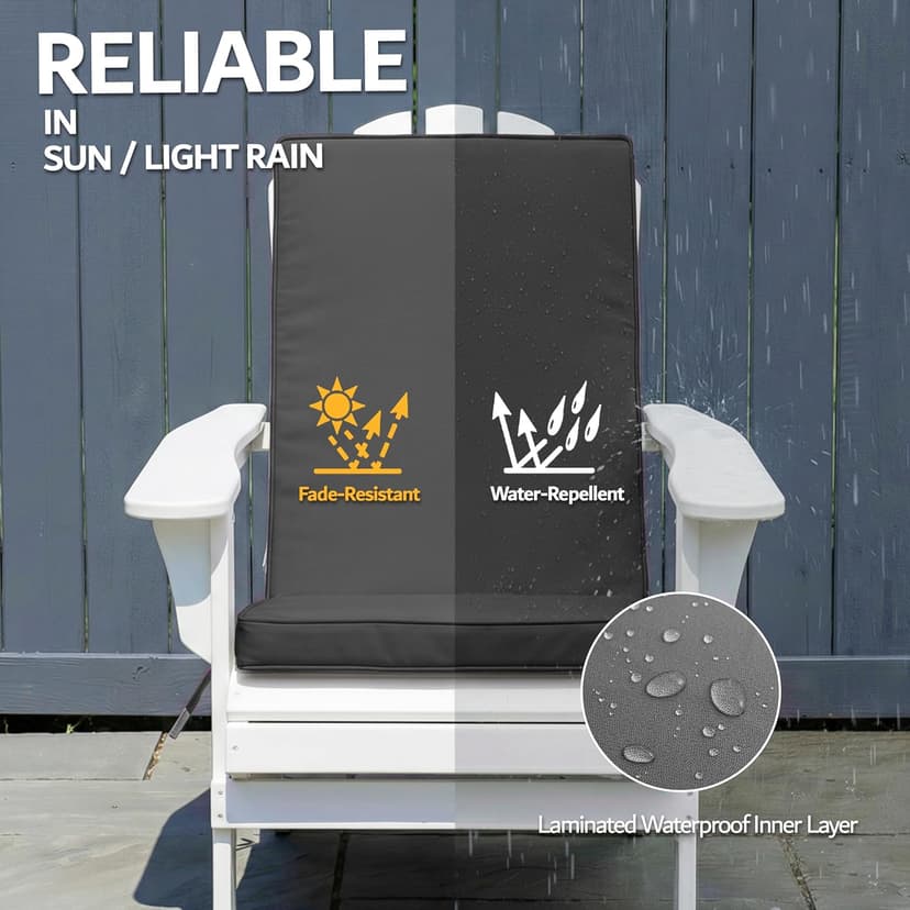 Outdoor Adirondack Chair Cushions Set of 2 - Removable Covers, Water-Repellent, Fade-Resistant, Non-Slip Bottom & Securing Straps, Universal Fit for Most Adirondack & Rocking Chairs - Dark Grey