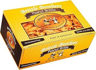 Brittle Brothers Peanut Brittle - 8 oz Box - Voted #1 America - 4 x's more Nuts! - Cashew Pecan Bacon Corporate Gift Candy Snack Birthday Sampler Christmas Mother Father Graduation Office Mix Valentines Day Party