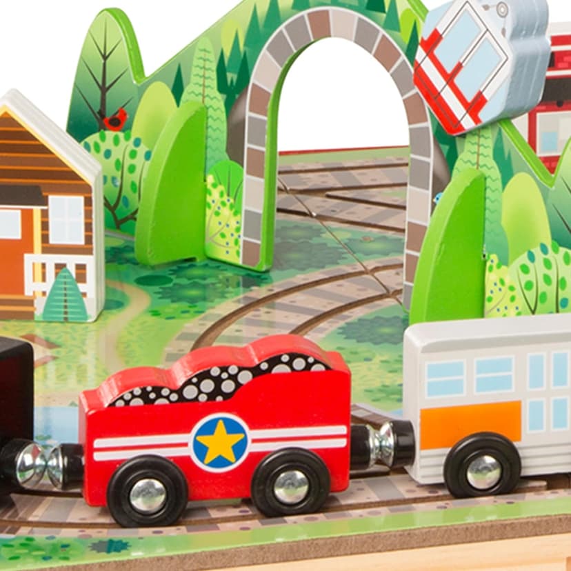 Melissa & Doug Take-Along Railroad Tabletop Playset with Wooden Train Toys, Animals & Scenery Play Pieces, Preschool Learning Toys for Girls & Boys 3+ - FSC Certified