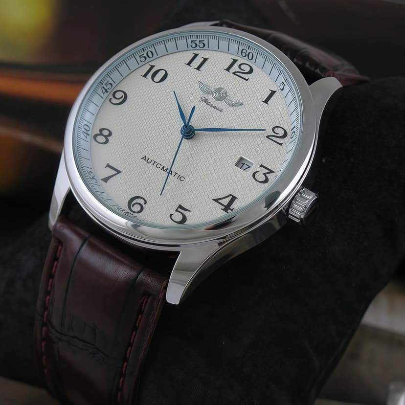 MASTOP Men's Classic Automatic Mechanical Day Calendar Luxury Leather Band Watch