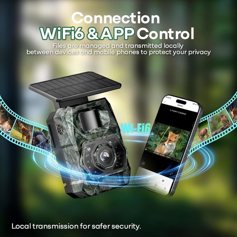 MAXDONE Solar Trail Camera WiFi Bluetooth - 4K 64MP Game Cameras with Night Vision Motion Activated IP66 Waterproof, with 5200mAh Battery and 32GB Memory Card Cameras for Outdoor and Backyard ﻿