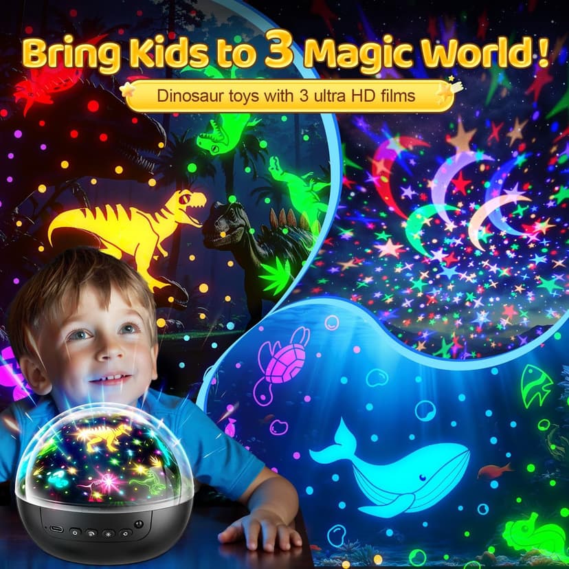 Staryou Dinosaur Toys for Kids 3-5, 【Remote+3 Films+93 Effects】 Dinosaur Toys for Kids 2-4, 【3 Timer+5 Brightness】 3 Year Old Boy Gift, Rotate 3 Year Old boy Birthday Gift, Boys Christmas Gifts Boys
