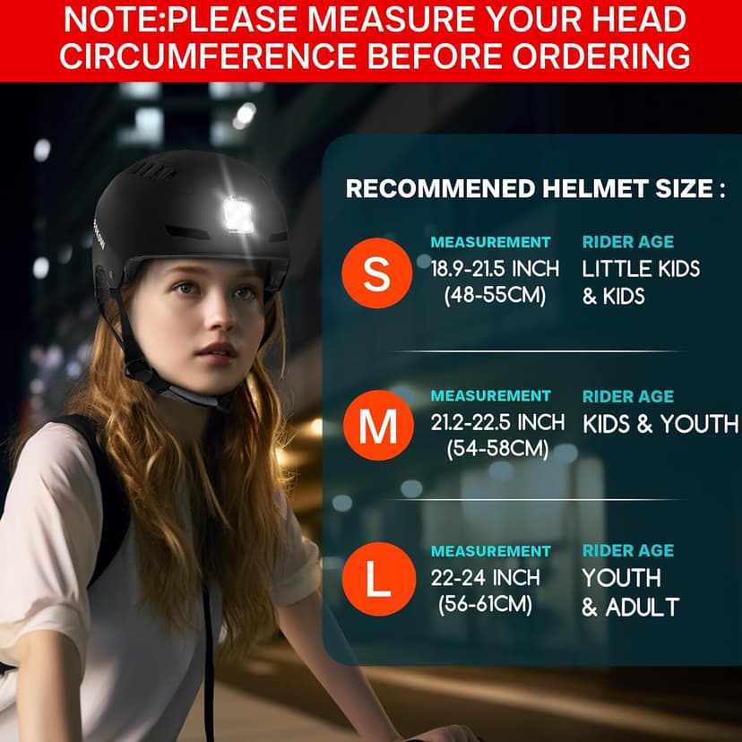 DKONI Bike Helmet with LED Lights Bicycle Helmets Commuter Cycling Helmet USB Rechargeable Front & Back LED Light Helmet for Adult Men Women