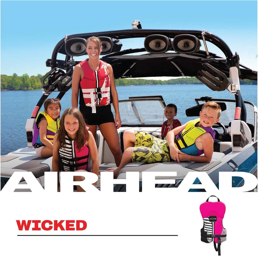 Airhead Wicked Kwik-Dry NeoLite Flex Life Jacket for Kids - USCG Approved Life Vest for Youth, Child & Infant, Watersports Vest for Boating, Tubing & Swimming, Hot Pink