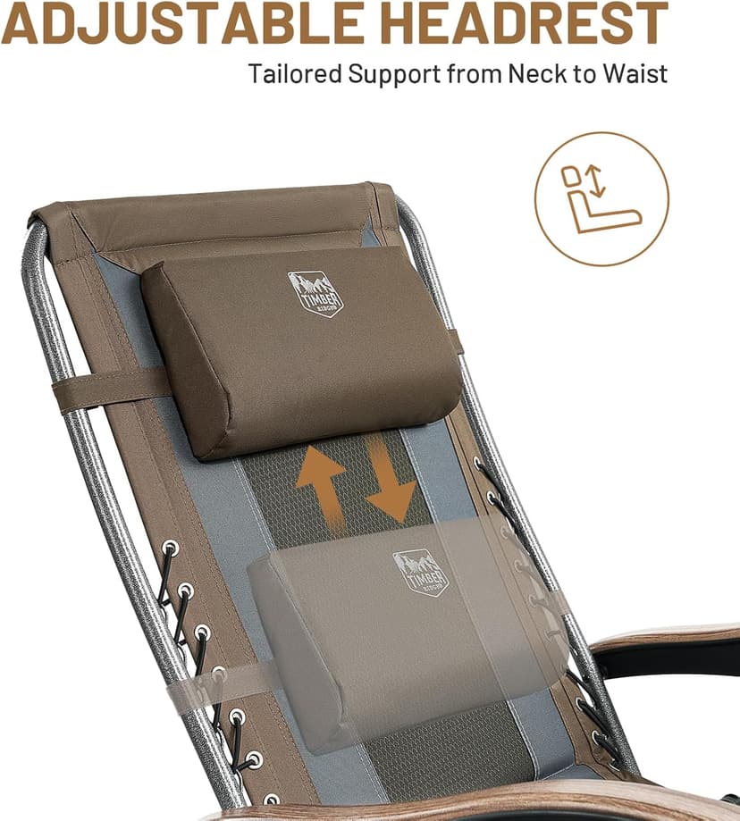 Timber Ridge Oversized Zero Gravity Chair, Padded Reclining Lounge Chair with Adjustable Headrest & Cup Holder, Heavy Duty Support 350 lbs, Foldable for Camping, Lawn, Outdoor & Indoor