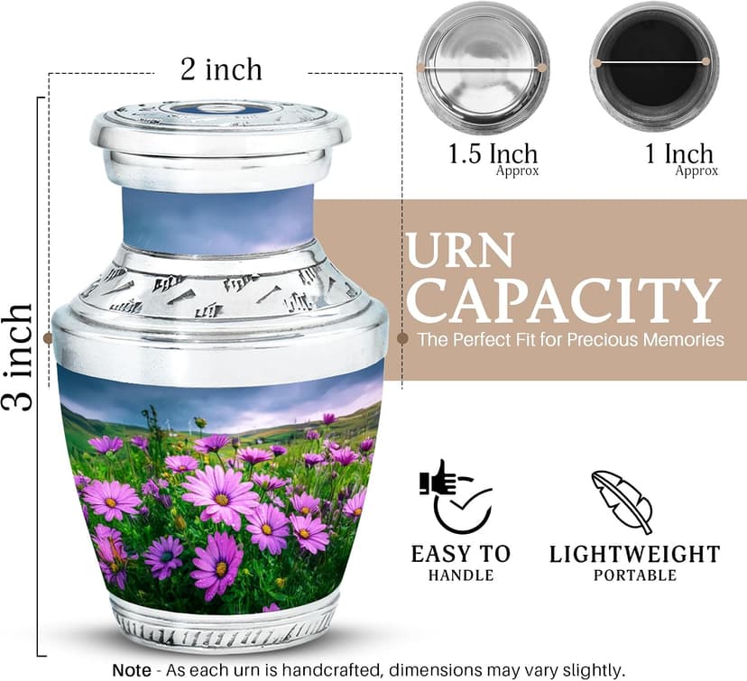 Violet Daisy Tribute Cremation Urn for Ash - Burial Urn for Ashes for Women - Cremation Urns for Ashes Adult Human Female - Memorial Gift for Your Loves Ones - Small Keepsake 3 Inch B0FT8NX4W5