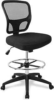 Armless Drafting Chair Tall Office Chair Adjustable Height High Back Ergonomic Desk Chair Drafting Stool Rolling Bar Stools Chairs with Footrest and Wheels