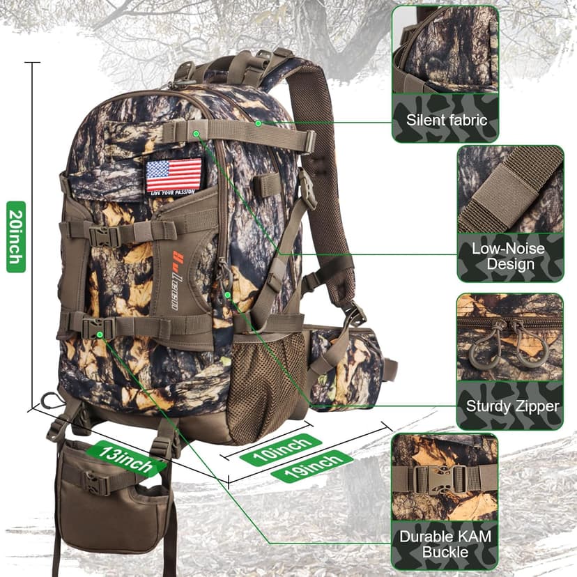 YVLEEN Hunting Backpack, Waterproof Camo Hunting Packs for Men, Durable Large Capacity Hunting Day Pack for Rifle Bow Gun