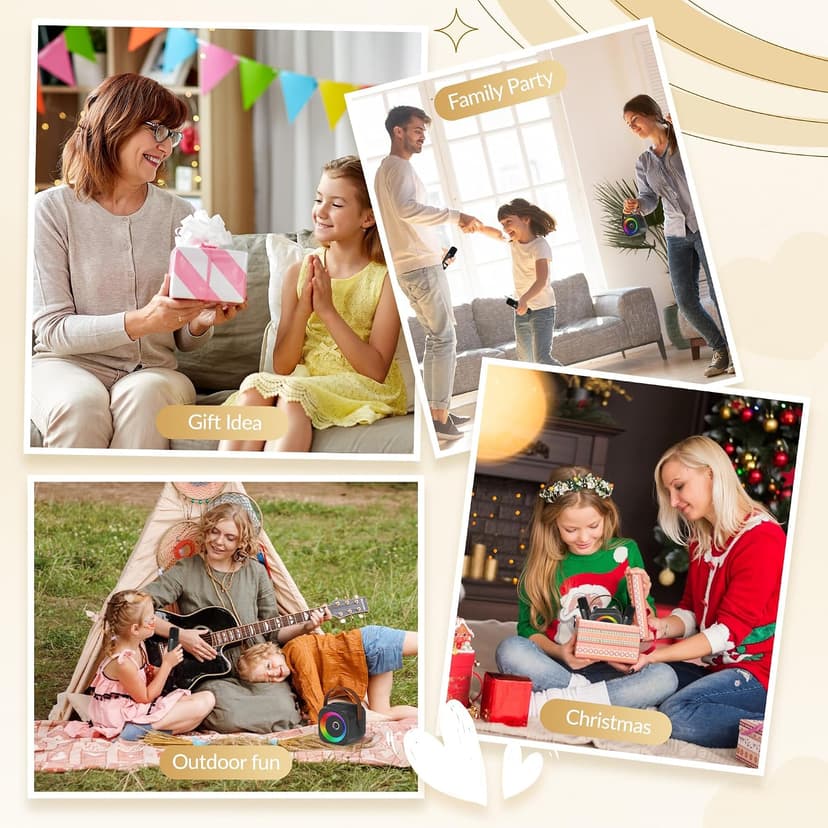 360° Surround Sound,5 Voice Effects,Bluetooth 5.0,LED Lights, TF/USB/AUX, For Kids and Adults, Family Home Party and Gifts Mini Karaoke Machine,Portable Bluetooth Speaker with 2 Wireless Microphones B0CNX6MMK3