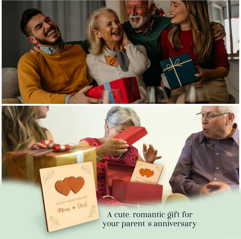 Happy Anniversary Card for Parents - Wood Parents Anniversary Card Gifts from Daughter Son, Wedding Gifts Anniversary for Parents, Anniversary Cards Gift for Mom and Dad