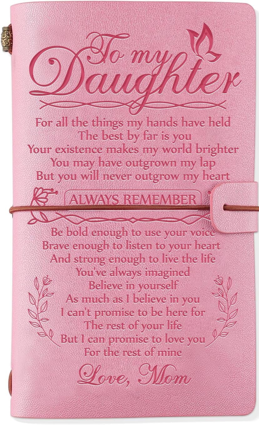 Daughter Gift from Mom, To My Daughter Leather Journal, 140 Page Refillable Writing Journal, Christmas Birthday Gifts for Daughter from Mom, Mother Daughter Gifts for Adults Daughter（Pink）