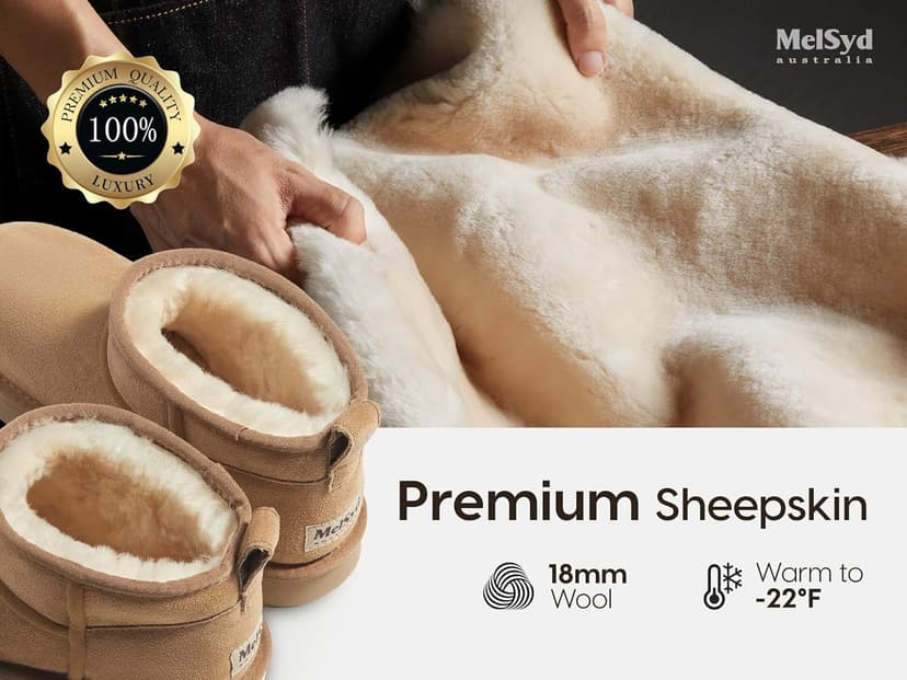 Mel&Syd 100% Australian Sheepskin Mini Boots with Arch Support Options - Warm Down to -40°F (-40°C) Thermal Ankle Booties - Waterproof Suede & Breathable Winter Shoes for Urban Commute & Office Wear