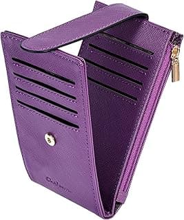 Chelmon Women's RFID Slim Card Holder Wallet: Thin Bifold with Multi-Card Case & Zipper Coin Pocket Purse (Deep Purple)