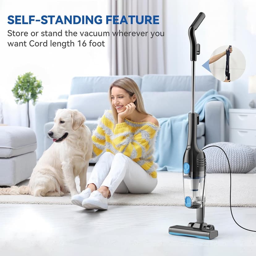 Vazone R6X Corded Stick Vacuum Cleaners for Home, 30Kpa Powerful Suction Stick Vacuum with 16Ft Cord, 2 in 1 Lightweight Handheld Vacuum Cleaner for Hardwood Floor Pet Hair