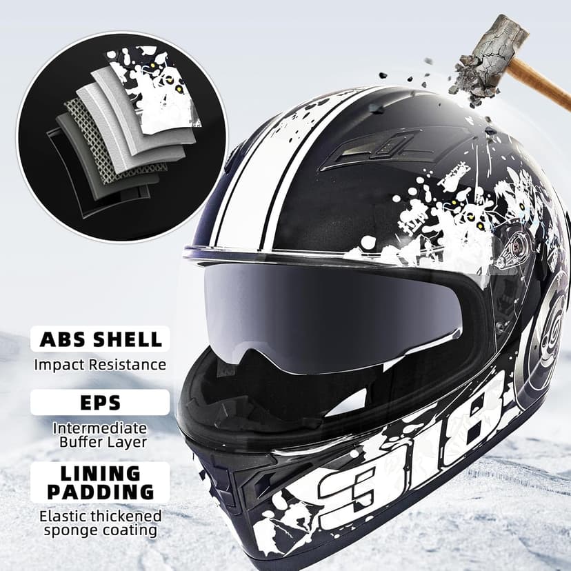 Adult Full Face Motorcycle Helmet with Dual Visor, DOT Approved Street Bike Racing ADV Motocross Helmets for Men Women, Ventilation