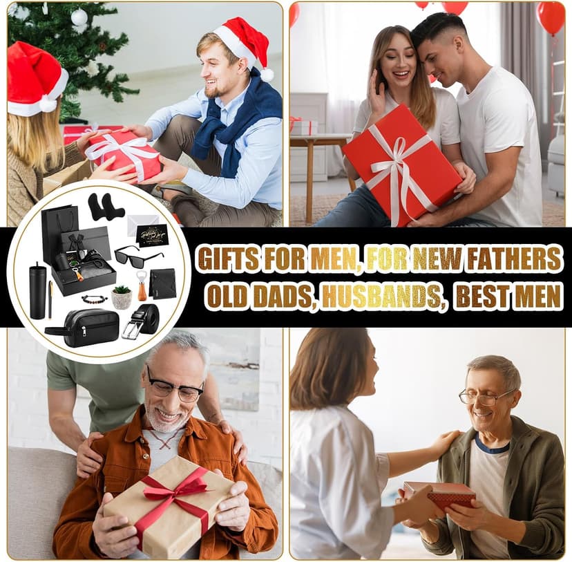 Skylety 13 Pcs Birthdays Gifts Baskets for Men Father Gift for Men Birthdays Gift Box 16 oz Tumblers Wallet Toiletry Bag Sock Bottle Opener Belt Bracelet Glasses Pen for Father's Day Dad Husband B0DJ92ZCJ1