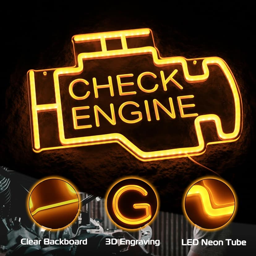 Kavaas Check Engine Neon Sign, LED Garage Sign for Car Room Decor | Check Engine Light Neon Sign for Garage Decor, Auto Repair Workshop, Man Cave - Best Gifts for Dad, Car Enthusiast (Golden Yellow) B0D372TXF5