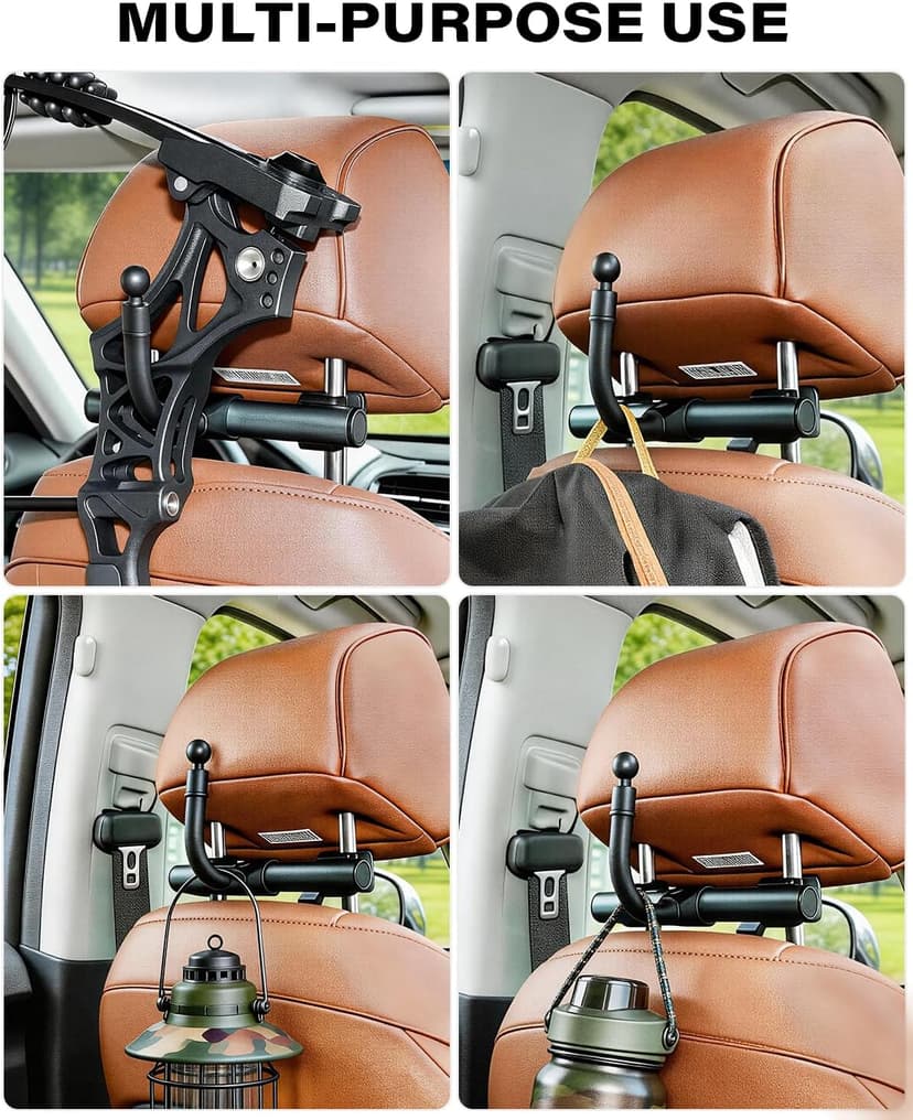 A2C Bow Hanger for Truck, Aluminum Headrest Bow Hanger Set with 6.5" Foldable Arm to Hold & Protect Bow, Truck Bow Holder Holds Recurve/Compound Bows & Hunting Gear fits Truck/SUV/Car