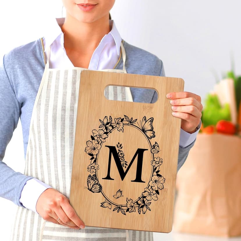 Personalized Cutting Board, Initial Birthday Gifts for Women Wedding Gifts for Couple, Monogrammed Engraved Bamboo Wood Kitchen Gifts, Unique Gift for Christmas Anniversary Housewarming(Letter M)