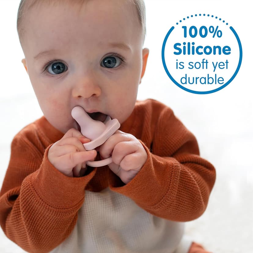 Dr. Brown's Happy Paci 100% Silicone Baby Pacifier, Contoured One-Piece Design, Light Pink/Pink/White, 0-6m, BPA-Free, 3-Pack