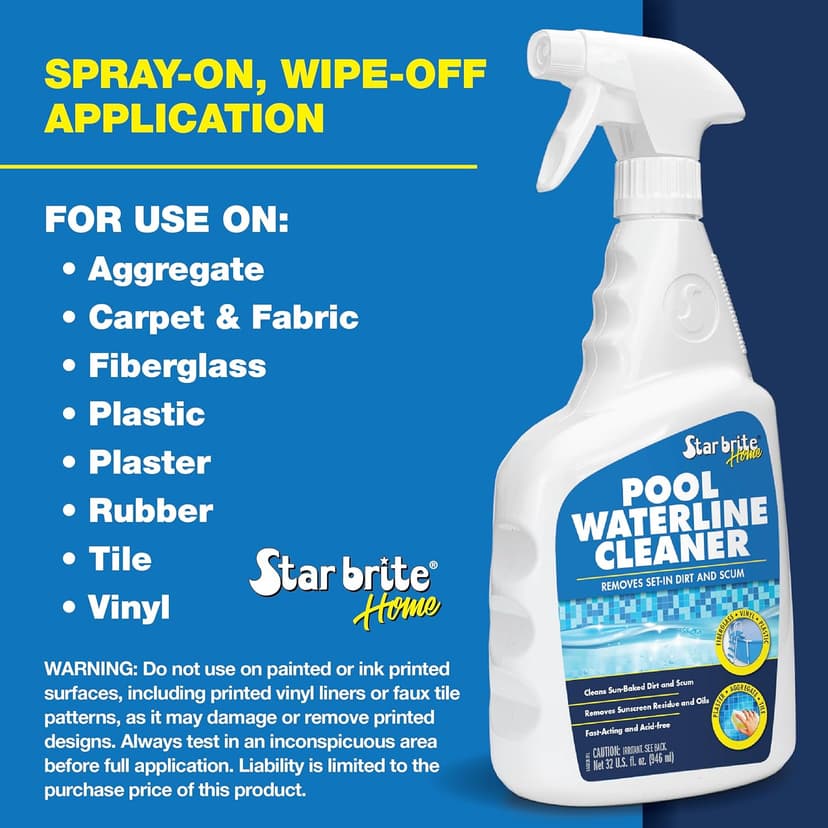 STAR BRITE Home Pool Waterline Cleaner (32 oz Spray) - Scum Remover for Pool Liners, Tiles & Fiberglass Waterlines