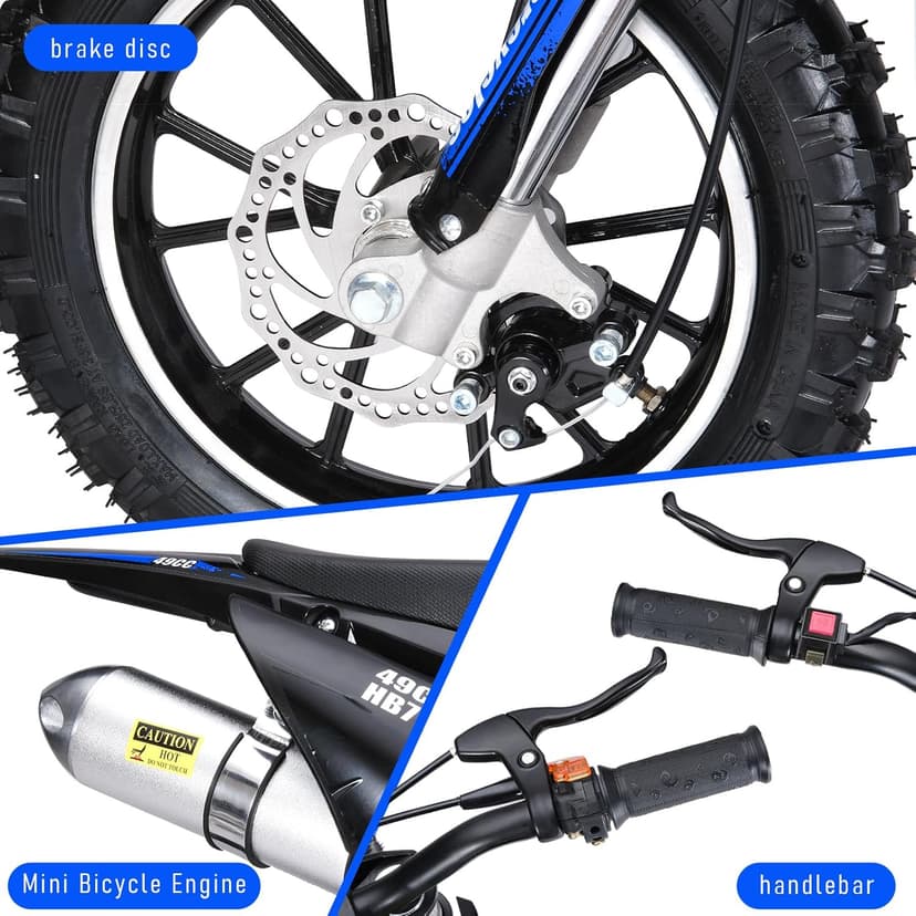 50CC Dirt Bike, 2-Stroke Kids Dirt Bike with 10-Inch Off-Rode Tire, Mini Bike with Front and Rear Disc Brake, Up to 25 Mph, Mini Bikes for Kids 8-14 Weight Support Up to 330 LBS Blue
