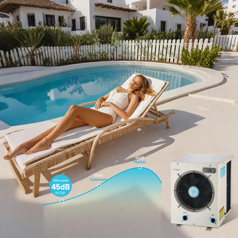 14000BTU Above Ground Pool Heater, Electric Swimming Pool Heat Pumps for Pools up to 4000 gallons, Fits 9/11/15 Foot Pool and Spas, 120V/60Hz, PLC50