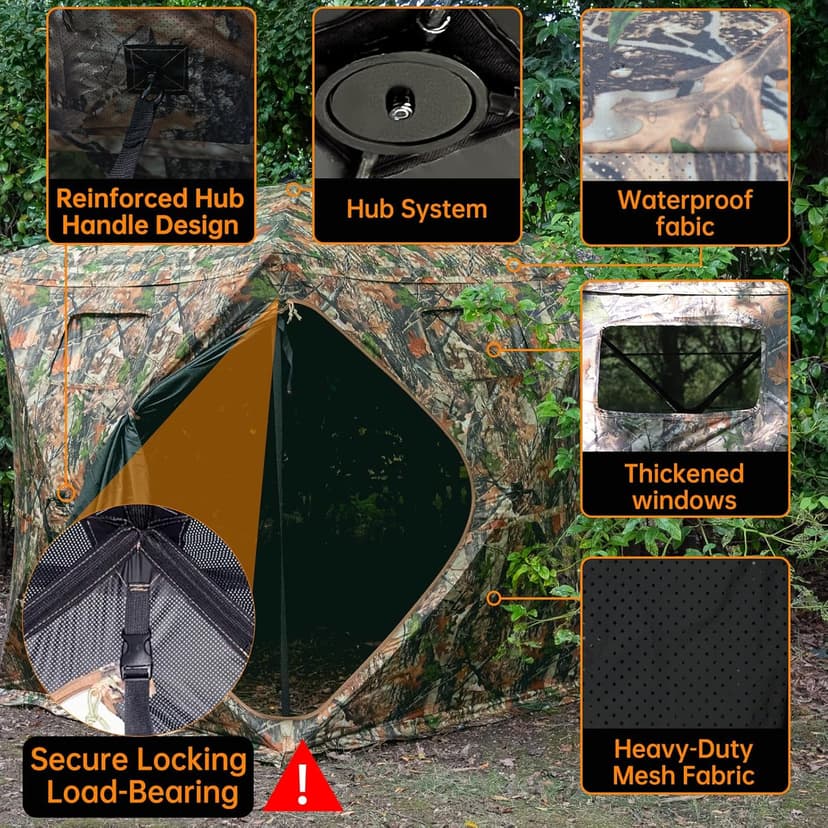 Hunting Blind - 2-3 Person & 3-4 Person 360 Degree See Through Ground Blinds for Hunting Deer and Turkey, Pop Up Deer Blind with Diamond-Shaped Door, Mud Flap, Portable Carry Bag