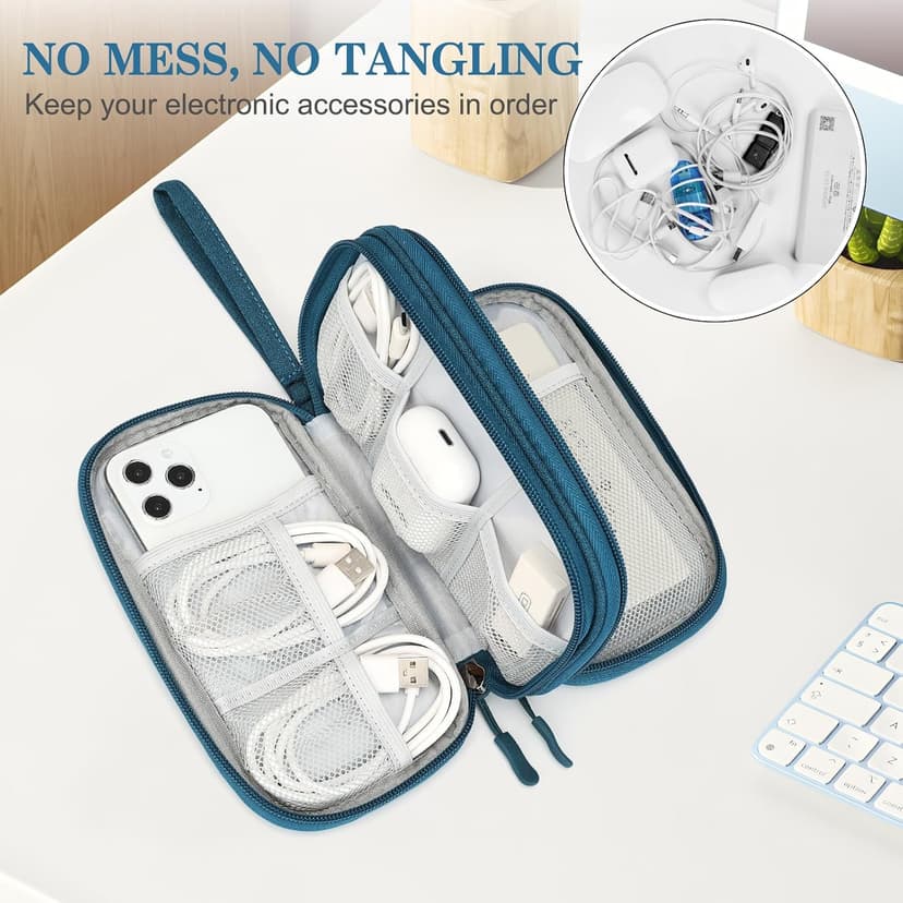 Wrist Strap, Waterproof, Double Layers Portable Electronics Travel Carrying Case for Cord, Charger, Daily Business Trips Use FYY Electronic Organizer, Travel Tech Pouch Bag, Cable Organizer Dark Green B0B7QQVMRT