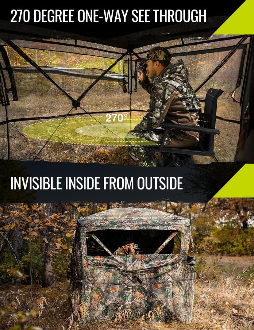 TIDEWE Hunting Blind 270°See Through with Carrying Bag for Turkey Hunting, Pop Up Ground Blinds, Portable Resilient Hunting Tent