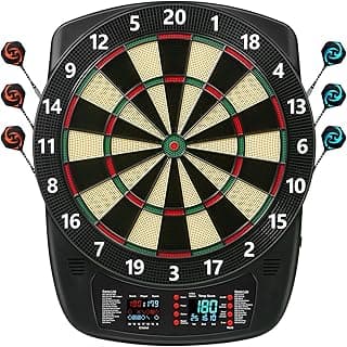 Electronic Dart Board, Soft Tip Dartboard Set 40 Games, 427 Variants Digital Electric Dart Boards with Colorful LED, 6 Darts, 100 Tips, Power Adapter
