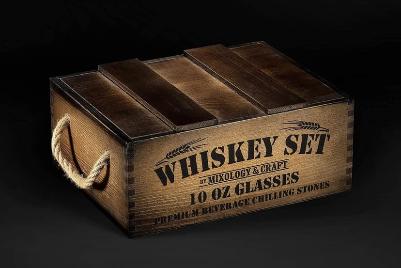 Mixology & Craft Whiskey Gift Set, Whiskey Glass Set with Rustic Wooden Crate, 8 Granite Whiskey Rocks Chilling Stones, 10oz Crystal Glasses | Great Holiday, Secret Santa or White Elephant Gift B08F7NRWQX