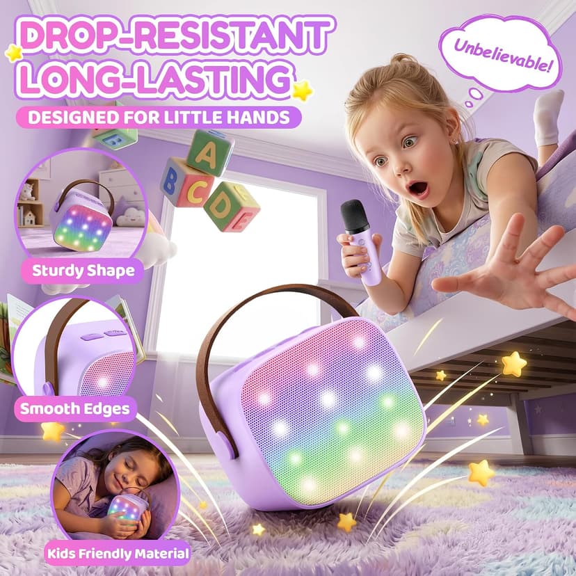 Mini Karaoke Machine with 2 Wireless Microphones, TOP Kids Gifts for Girls Ages 3, 4, 5, 6, 7, 8, 9, 10, 11, 12 +Years Old, 4-12th Christmas Birthday Toy Gift for Girls Boys Party (Purple)