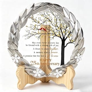 25th Anniversary Wedding Gifts Crystal Plate with Gold Leaf Wreath - 25 Years Anniversary Wedding Unique Gifts Ideas for Parents Couple - Cardinal Style B0CZ4CP1J9