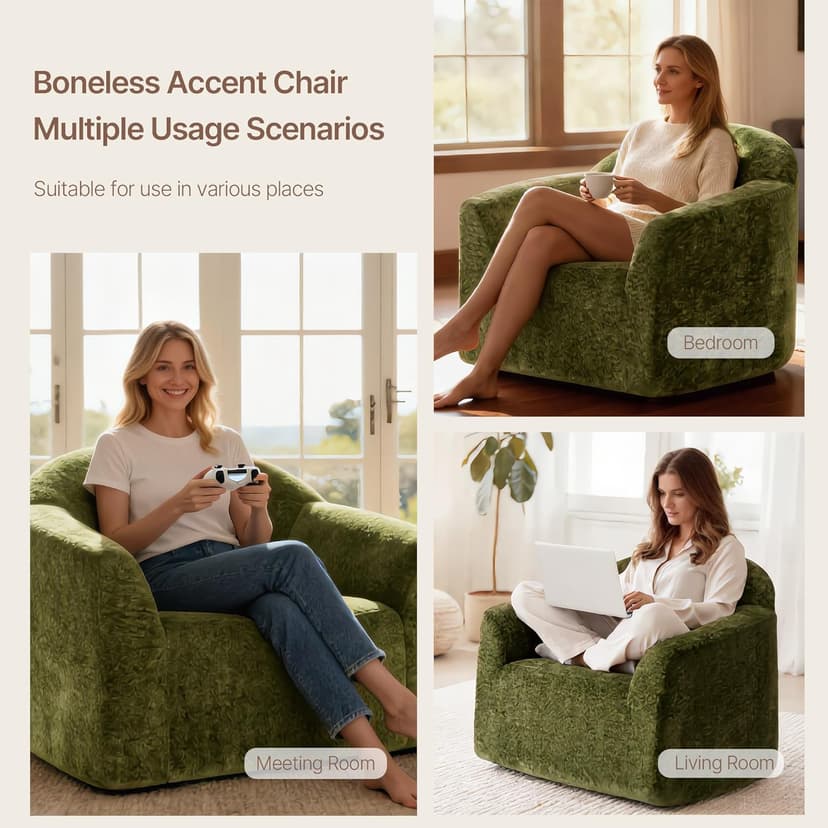 KISLOT 2 PCS Frameless Accent Chair,Full Sponge Cloud-Like Comfy Sofa Chair for Living Room,Zero Assembly Cloud Couch Reading Chair,Ergonomic Small Space Seating for Bedroom,Home Office
