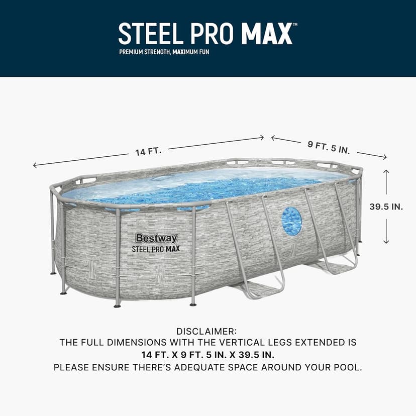Bestway Power Steel Swim Vista 14’ x 8'2" x 39.5” Above Ground Pool, Oval Metal Frame Outdoor Swimming Pool Set with Filter Pump, Ladder, and Cover