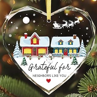 FaCraft Neighbor Gifts Christmas Ornaments 2025 - Xmas Birthday Good Gifts for Neighbors Best Friends Women Men The Neighbors Favor Grateful Heart Shaped Glass Ornament for Christmas Tree Decorations
