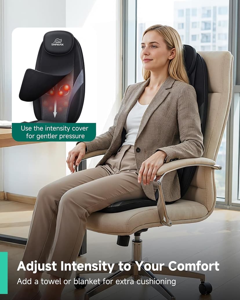 Snailax 2026 Upgraded Shiatsu Roller Back Massager with Heat Massage Chair Pad Kneading Back Massager for Pain Relief Deep Tissue Chair Massage Pad for Office Home