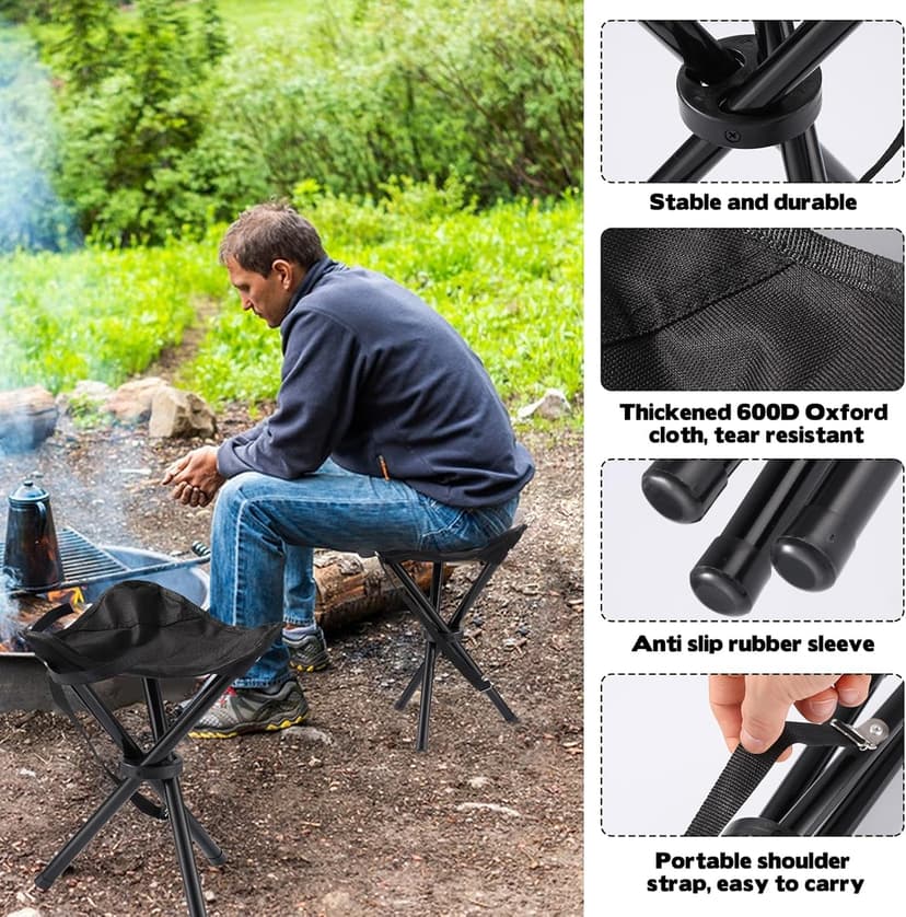 Travel Folding Camping Stool, 14.6 inches Lightweight Outdoor Tripod Chair and Maximum weight 210 lbs Portable Party Chair Fishing Chairs Seat for Camp Hiking Beach Garden and Painting (Black)