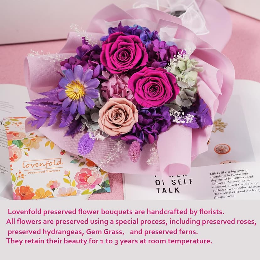 lovenfold Flowers for Delivery,Preserved Flowers Bouquets,Purple Rose Bouquets That Last 1-3 Years,Birthday Flowers Gifts for Women Mom Grandma Wife Friends