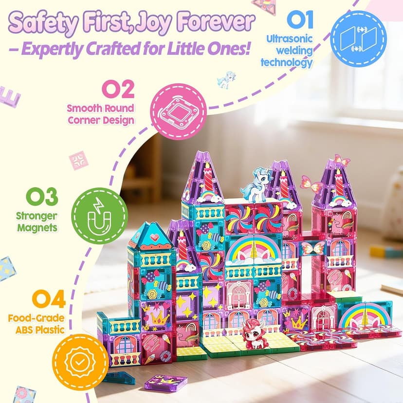 Travel Magnetic Blocks for Kids Toddlers Ages 3-5, 4-8 STEM Preschool Learning Sensory Montessori Magent Toys for Girls Gift Mini Magnetic Tiles Travel Set Unicorn Magnet Building Toys for Girls Gift B0HCZ6Y3M7