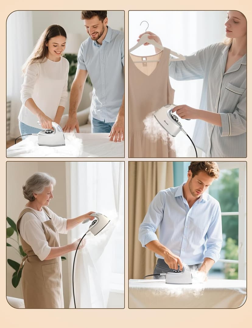 Sundu Mini Travel Iron with Steam,1000W Portable Non-Stick Soleplate Steam Samll Iron for Quilting & Sewing,300 Microsteam Holes,90ml water tank,lockable safety base,Digital Temperature Control-Silver