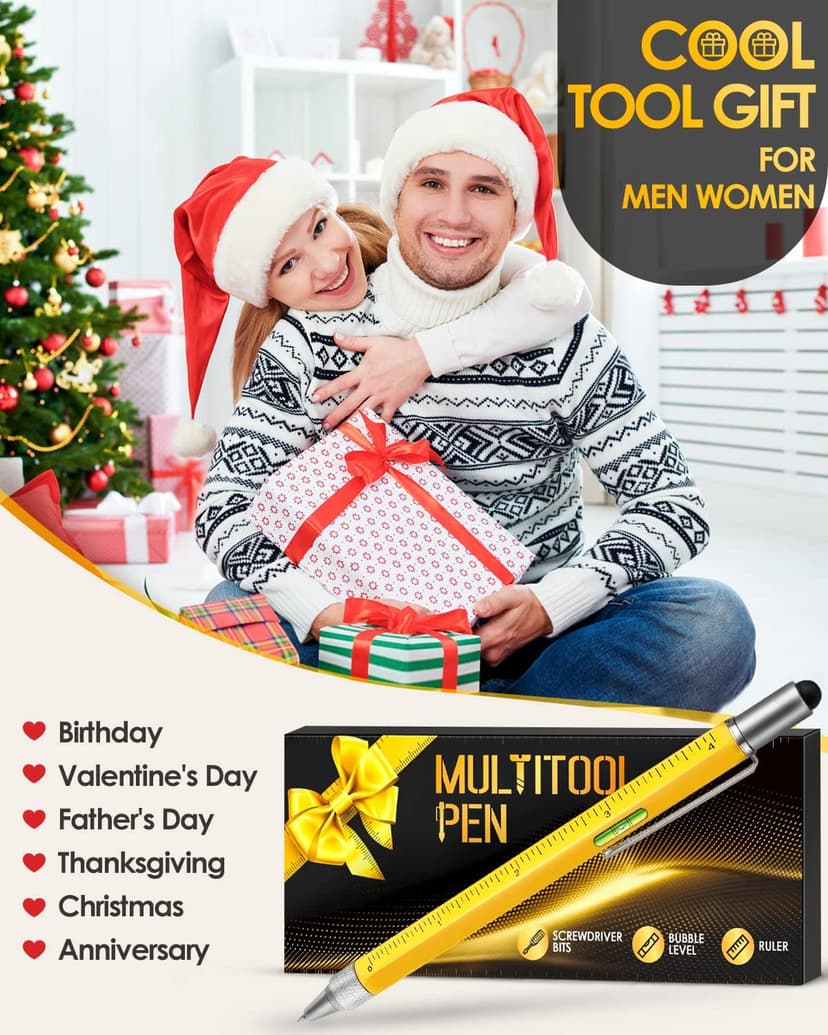Stocking Stuffers for Men, Gifts for Him, Multitool Pen Christmas Birthday Present, Ideas for Guys Husband Who Have Everything, Tools Cool Gadgets Birthday, White Elephant for Adults Women Dad Grandpa