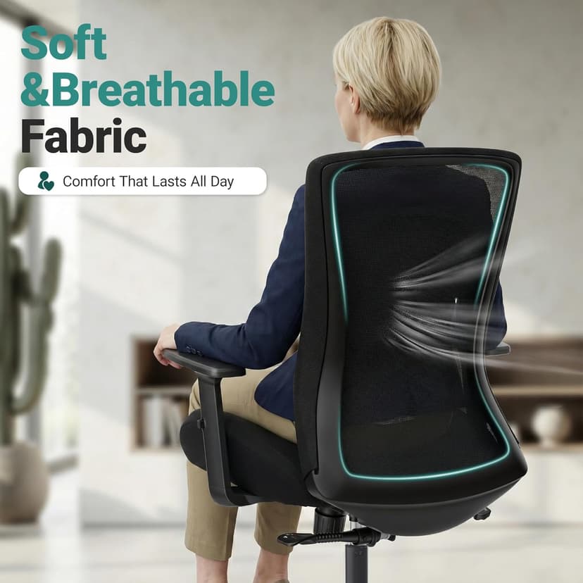 Big and Tall Home Office Desk Chair 500lb Capacity for Heavy People, Ergonomic Wide Mesh Desk Chair with Stepless Recline & Lock, 5.5" Thick Cushion, High Back, Adjustable Height & Armrests
