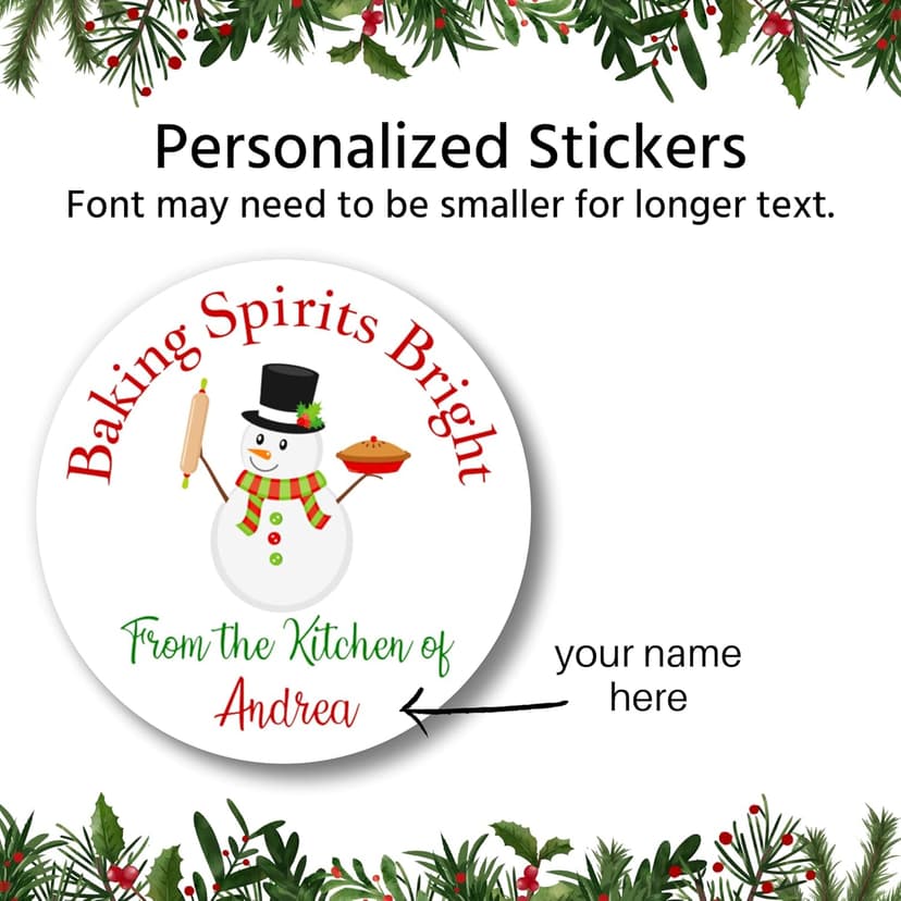 Personalized Christmas Gift Stickers for Baked Goods | Sheet of 20 2" or 12 2.5" Circle Labels | Holiday Cookies and Treat Labels Customizable (Baking Spirits Bright 1)