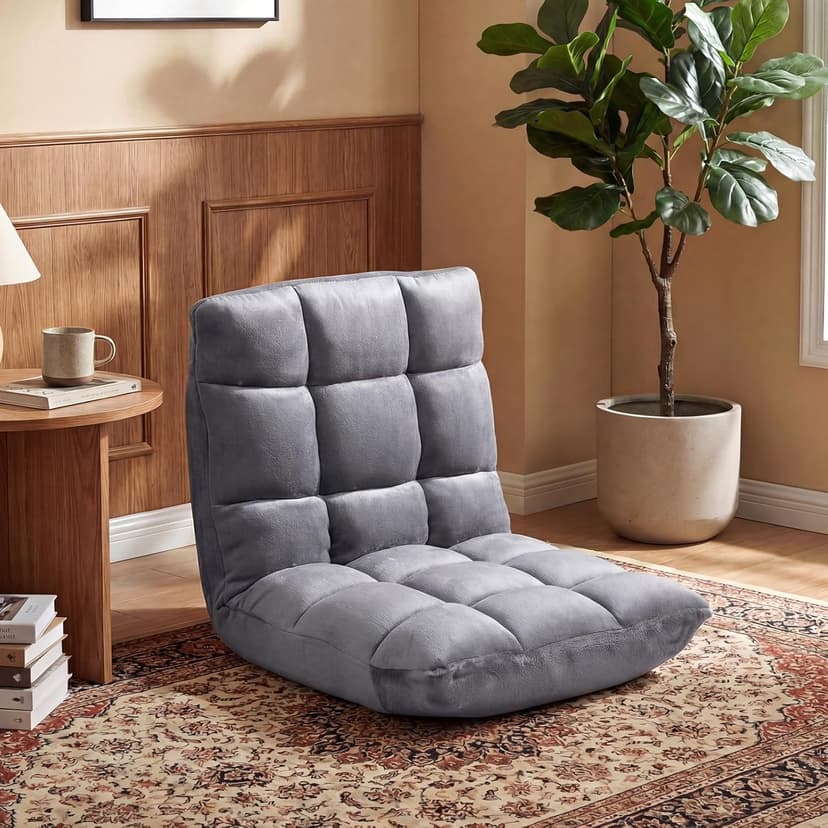 COSTWAY Floor Chair, Video Gaming Chairs with Back Support, Adjustable 14-Position, Alloy Steel Frame, Lazy Sofa Lounge Recliner for Adults Kids (Silver Grey)