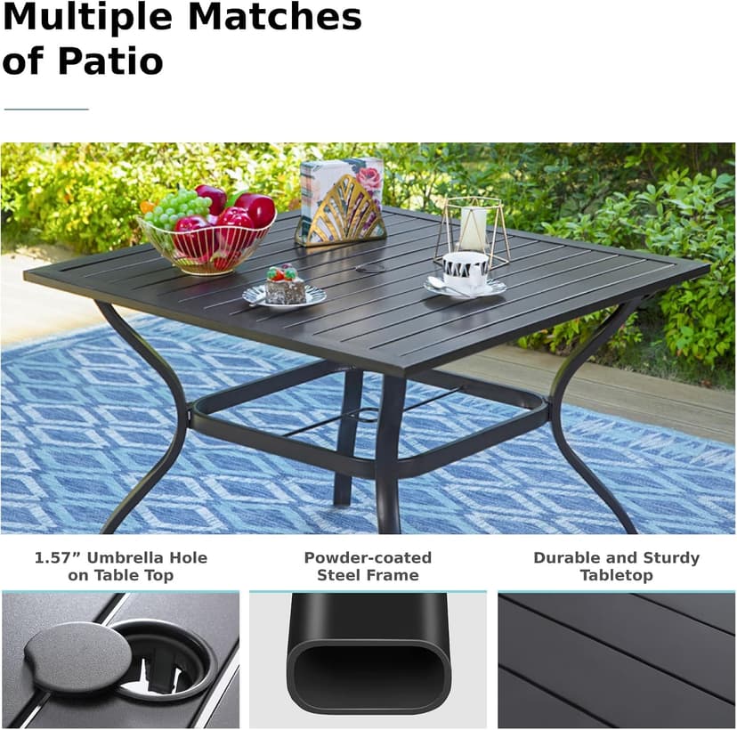 MFSTUDIO Outdoor Dining Set for 4, Patio Table and Chairs Set with Umbrella Hole, Metal Patio Furniture Set for Patio, Deck, Yard, Porch