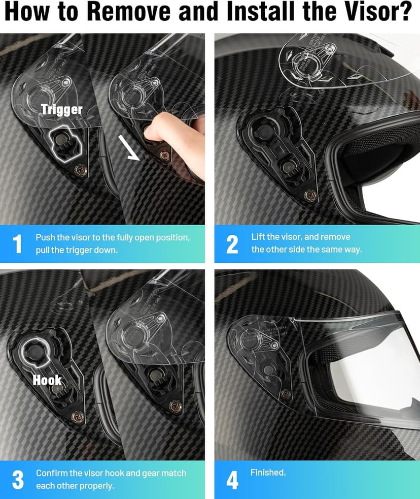 Favoto Full Face Motorcycle Helmet DOT Approved, Cascos para Motos Snowmobile Dirt Bike Helmet for Adults Men Women, Anti-Fog Film Included, Carbon Fiber, L