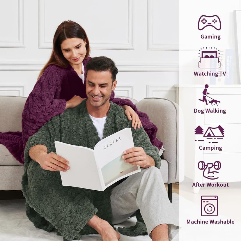 Wearable Blanket Sherpa Fleece Shawl Blanket with Pockets Blanket Poncho Cape for Adults, Cozy Shawl TV Throw Blankets B0FVPM15V3