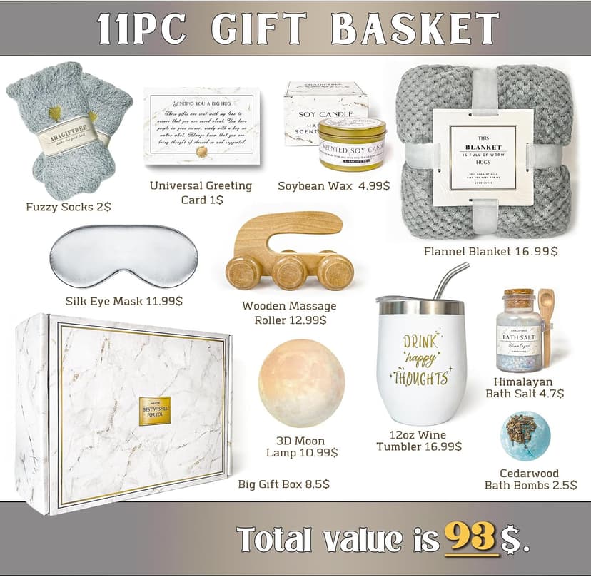 AHAGIFTREE Gift Basket Gifts for Women,11PC Birthday,Sympathy,Surgery Recovery Gifts Women,Get Well Soon After Surgery,Condolences Basket for Loss,Sympathy B0DC6C21P6